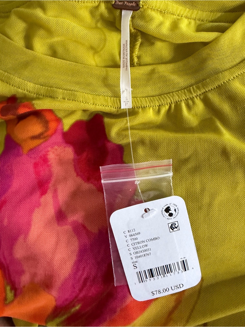 Free People NWT Lilly Printed Mesh Long Sleeve Top Citron Yellow Floral Small - Picture 7 of 9